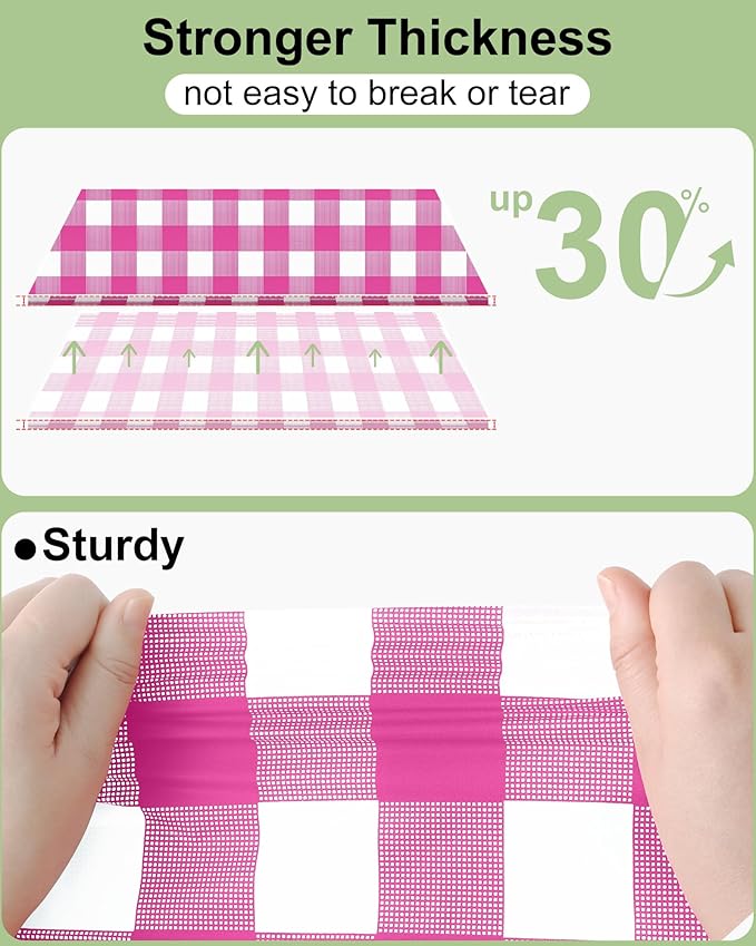 Smiry 20 Packs Gingham Disposable Table Cloth, 54 x 108 Inch Waterproof Plastic Tablecloth, Rectangle Hot Pink and White Checkered Table Covers for Picnic, Birthday, Party