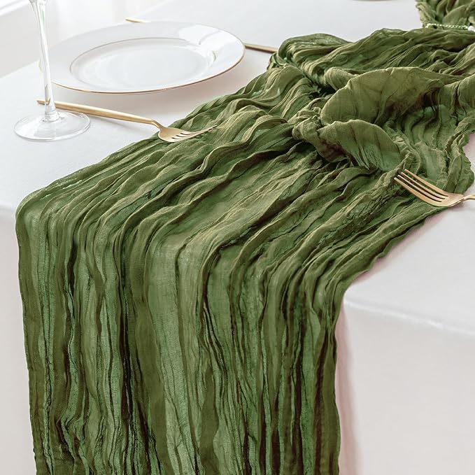 Sioloc 5 Pack Moss Green Cheesecloth Table Runner 120'' x 35'',Spring Easter Decor Soft Gauze Boho Wedding Table Decor for 10ft Table Birthday Party,Baby Shower, Bridal Shower, Home & Event Decor