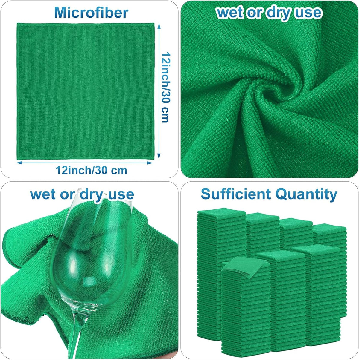 Tenare 100 Pack 12'' x 12'' Microfiber Cleaning Cloths Reusable Cleaning Rags Bulk Microfiber Towels Softer Highly Absorbent Washcloths for House