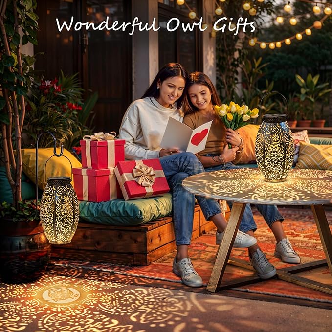 2Pack Owl Solar Outdoor Lanterns Waterproof, Large Decorative Garden Solar Lights for Table, Patio, Yard, Lawn Ornaments, Birthday Mothers' Day Gifts for Mom Dad ( Antique Bronze)