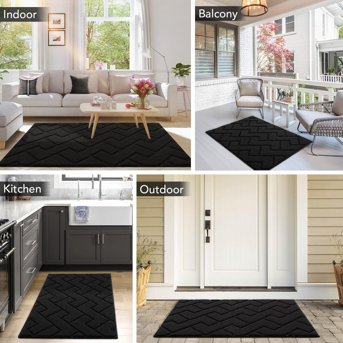 hicorfe Indoor Doormat,Front Back Door Mat Rubber Backing Non Slip Door Mats 20"x59" Absorbent Resist Dirt Entrance Doormat Inside Floor Mats Entryway Washable Low-Profile for Patio,Garden(Black)
