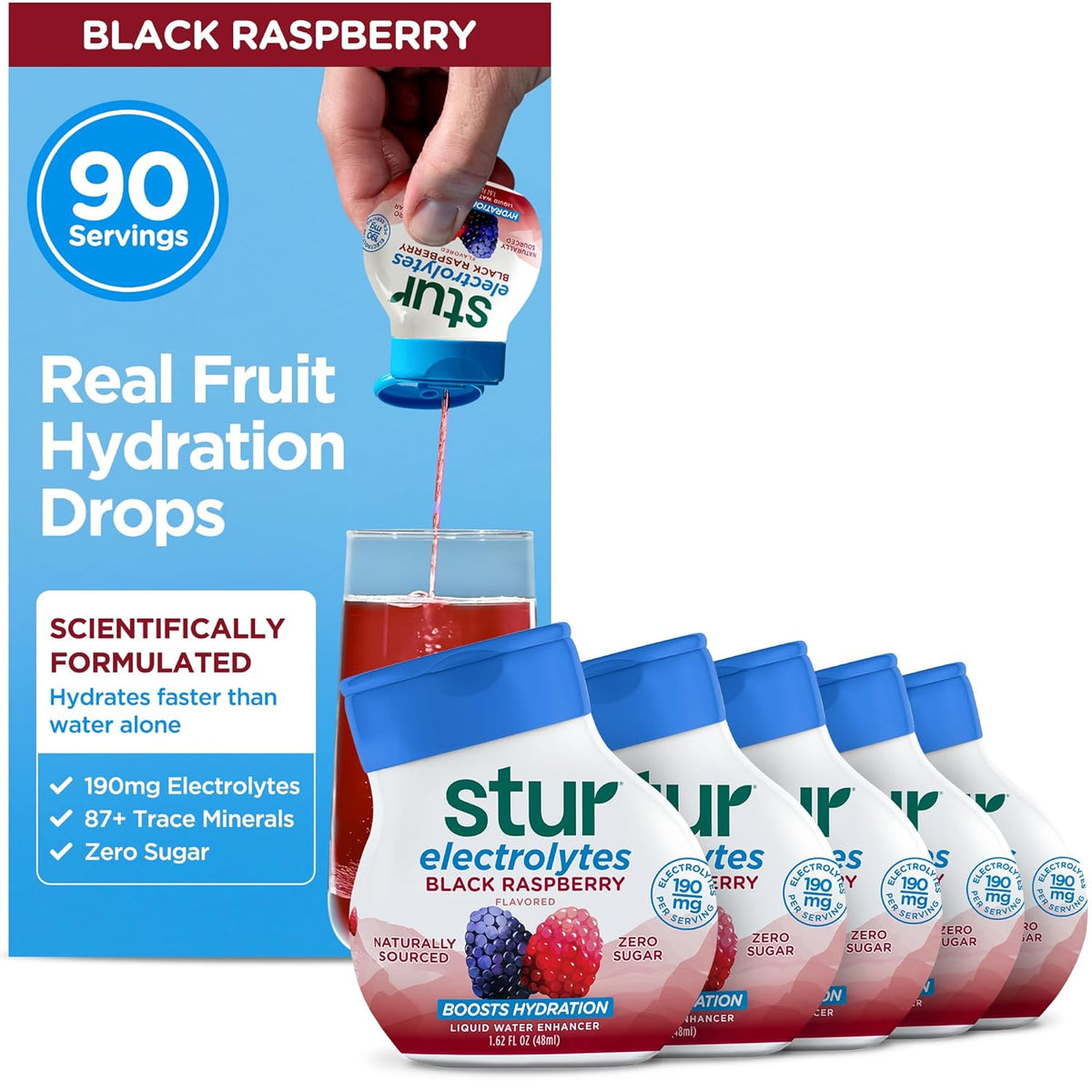 Stur Electrolyte Water Enhancer, Sweetened with Stevia, High in Vitamin C & Antioxidants, Sugar Free, Zero Calories, Keto, Vegan, 5 Bottles