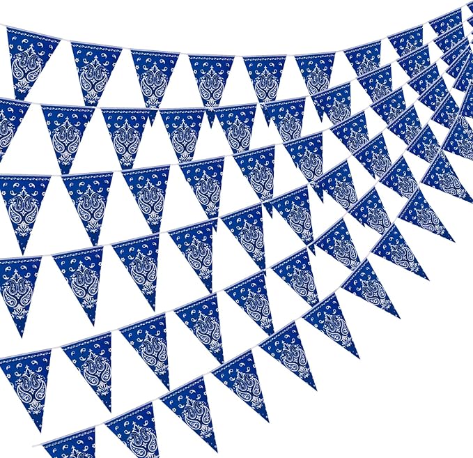 6 Pack Western Cowboy Party Decorations Blue Bandana Pennants Banner Wild West Decor Western Theme Bunting Flags for Birthday Baby Shower Country Party Supplies