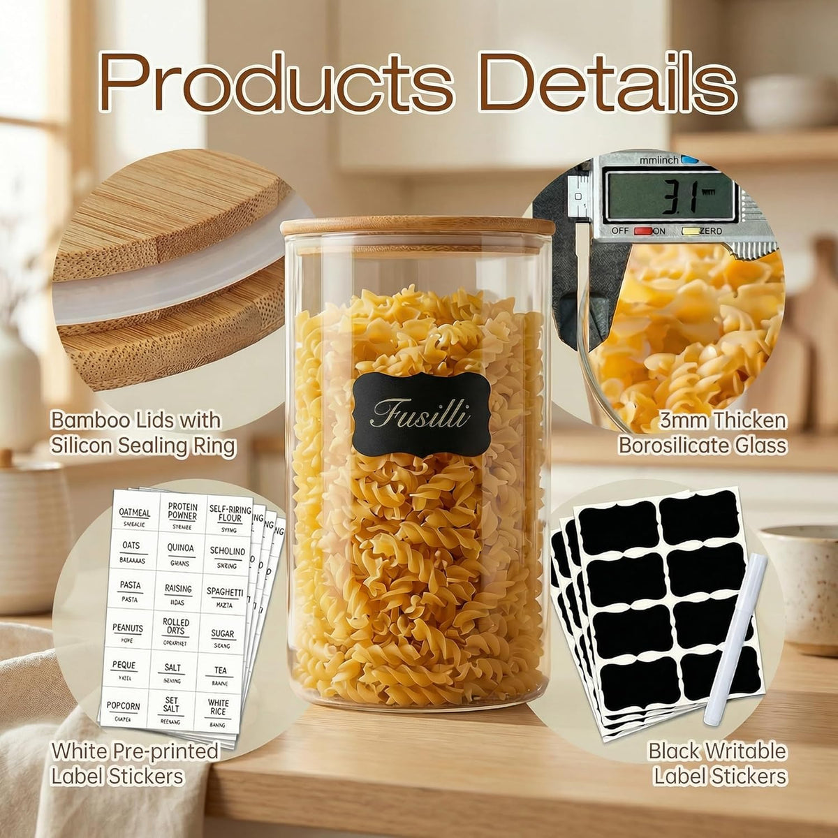 17 oz Glass Jars with Bamboo Lids, Airtight Food Storage Containers, 12Pack
