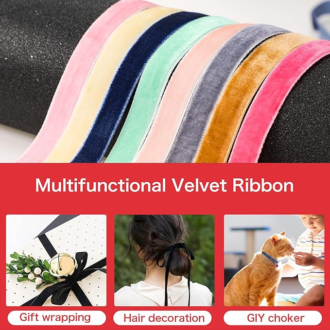 Syhood 60 Yards 3/8" Velvet Ribbon Assorted Colors Bulk for Gift Wrapping DIY Craft Hair Bow Tree Wreath Bows Door Garland Wedding Decor