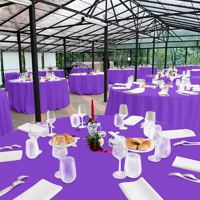 Ragnhild 16 Pack Purple Plastic Tablecloth for Round Tables, Premium Decorative Purple Disposable Table Cloths for Parties, Bulk Round Party Table Cover for Birthday Anniversary Graduation, 84 Inch