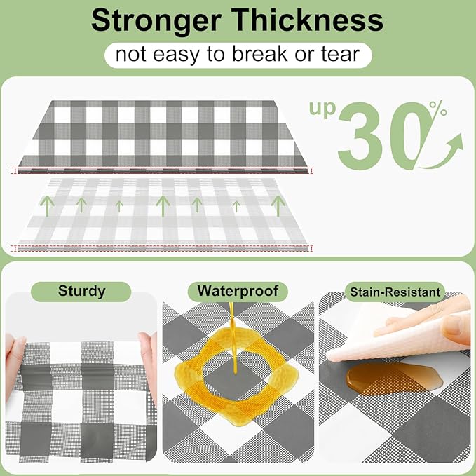 Smiry 3 Pack Grey Gingham Disposable Tablecloths - 54" x 108" Heavy Duty Plastic Table Cloth, Waterproof Buffalo Plaid Table Covers for Picnic, Banquets, Outdoor Parties