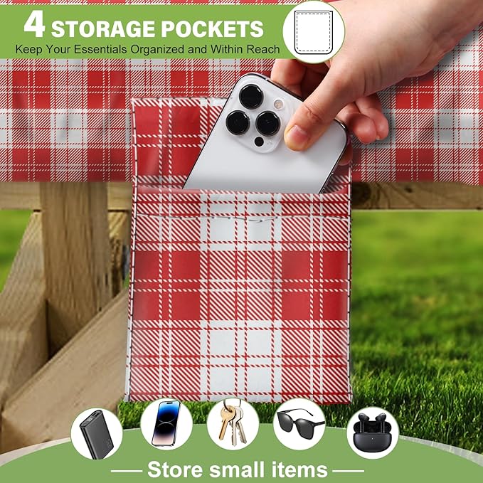 Fitted Picnic Table Cover with Bench Covers Waterproof Elastic Edges Rectangle Patio Tablecloth Outdoor Camping Essentials Stuff Rv Accessories Summer Trip Travel Camper Gifts for Woman Men, 72in 6 ft