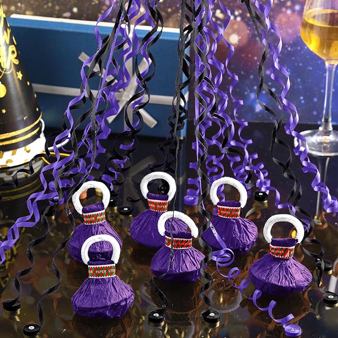 WinnerWhy 30 Pcs No Mess Confetti Poppers Hand Throw Streamers Party Poppers for Graduation 2026 Birthday Celebrations Wedding Engagement Bachelorette Party Supplies(Black and Purple)