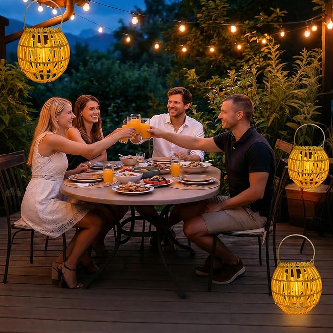 Solar Outdoor Lanterns, Hanging Rattan Lantern Handwoven Garden Lights Solar lamp Waterproof for Outside, Idea for Yard Gazebo Patio Pergola Pathway Front Porch Decor, 1 Pack