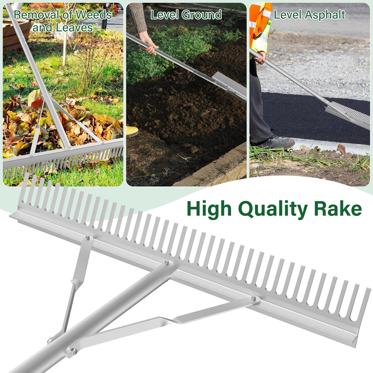 Aluminum Landscape Rake,36" Landscape Rake,Leaf Rake with 67 Inch Handle,Aluminum Yard Rake Tool for Loosening Soil,Lawn Care,Weeding Lake,Garden
