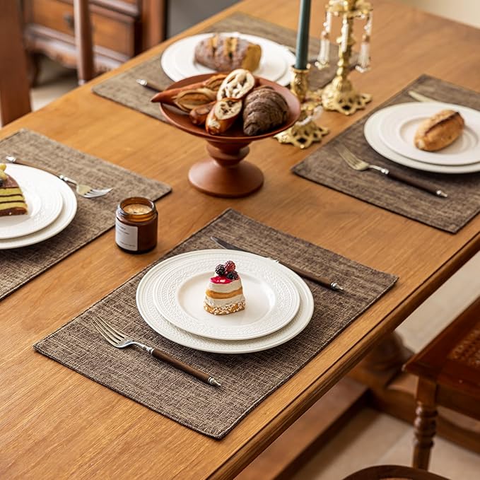 KXN Placemats Set of 6, Dual-Layer Thickened Faux Linen Table Mats, Heat Resistant & Wrinkle-Free, Machine Washable Cloth Place Mats for Kitchen Dining Indoor Outdoor (Burlap)