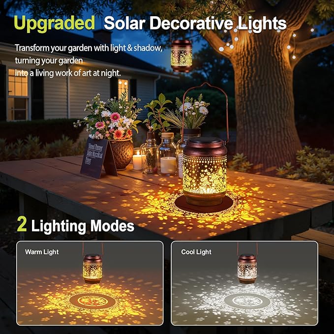 KOOPER 2 Pack Solar Lanterns Outdoor Waterproof Mothers Day Gifts for Women Mom Grandma, Metal Butterfly and Rose Hanging Solar Lantern Outdoor, 2 Modes Outdoor Decoration for Yard, Patio, Garden