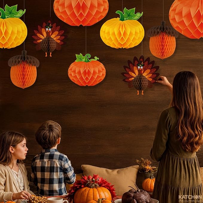 KatchOn, Thanksgiving Hanging Decorations - Pack of 9 | Turkey Centerpieces, Thanksgiving Decorations Indoor | Turkey Decorations, Pumpkin Decorations | Friendsgiving Party Decorations, Harvest Décor