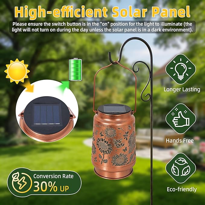 Solar Lantern Outdoor Waterproof, Gifts for Women Mom Grandma, Hanging Metal Light Sunflower Garden Decor for Yard Patio Lawn