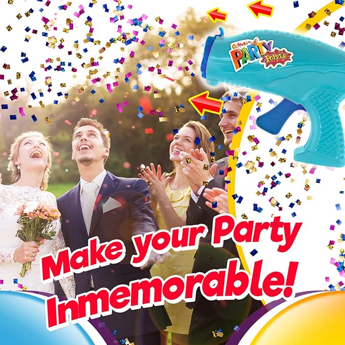 JA-RU Confetti Poppers for Kids with Refills (2 Confetti Gun & 56 Shots) Colorful Party Poppers Confetti Shooters, Party Favors for Wedding, Birthday & New Year’s Eve. 955-2-956-2s