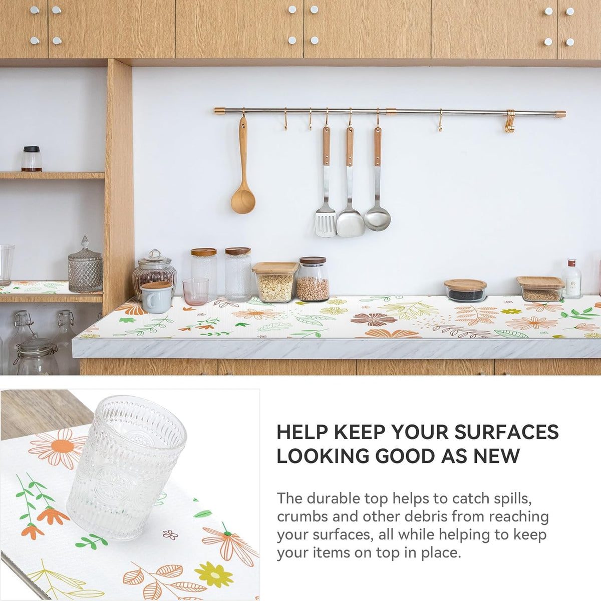 Shelf Liner 18" W x 96" L Cabinet Liners Non Adhesive, Drawer Liners Non Slip Kitchen Mat Waterproof Oil-Proof for Kitchen Cabinet, Shelves, Refrigerator, Storage, Easy to Trim