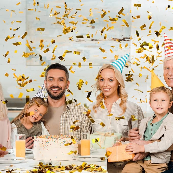 Sumind 200 Grams Large Gold Confetti Foil Glitter Metallic Shredded Paper Filler Throwable Scatter Table Party Confetti for Wedding Graduation Birthday Baby Shower Celebrations Xmas Party Decor