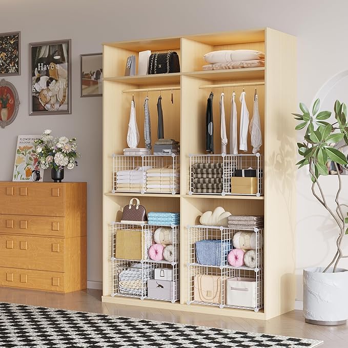 C&AHOME Wire Cube Storage, 4-Cube Storage Organizer Metal, C Grids Storage Bins Shelving, Modular Bookshelf Shelf, Closet Cabinet Ideal for Bedroom, Office 12.4”L x 24.8”W 36.6”H White UWCS3004W