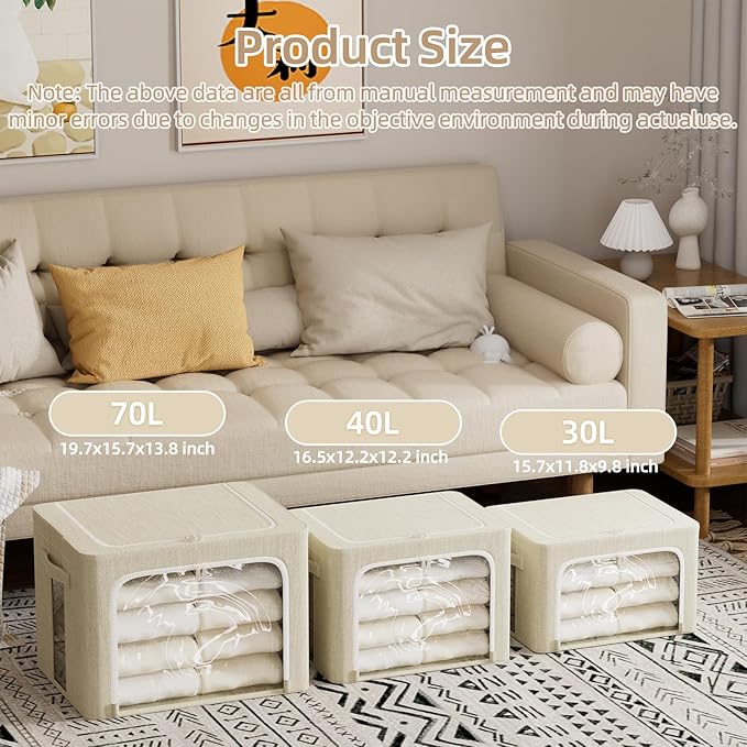 FHSQX 8 Pack Clothes Storage Bins - Foldable Storage Bins for Clothes Fabric Storage Box with Metal Frame (Beige, 15.7x11.8x9.8 inch)