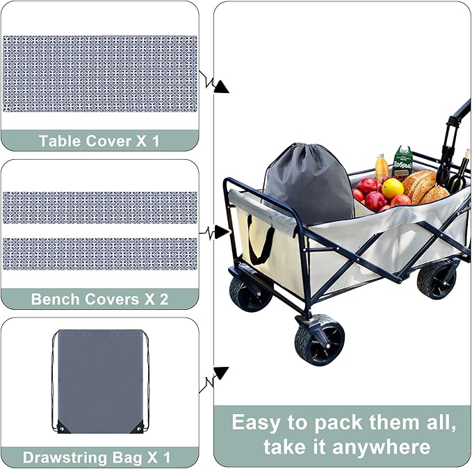 misaya Picnic Table Cover with Bench Cover, Waterproof Elastic Fitted Tablecloth for 5 Foot Tables, Rectangle Washable Polyester Tablecloths for Picnic, Camping, Outdoor (Navy, 30" x 60")