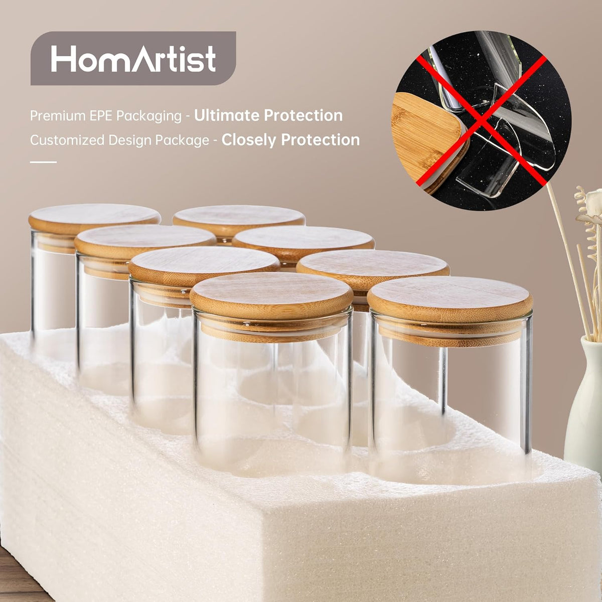 Multi Size - 5 Pack Square Glass Jars with Bamboo Lids, Glass Food Storage Containers with Airtight Lids for Kitchen
