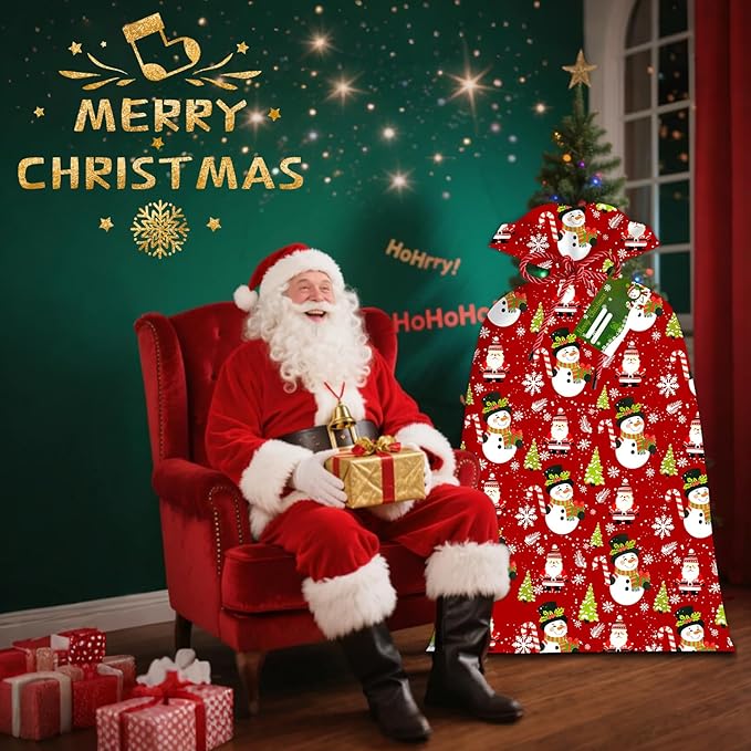 2 Pcs Large Gift Bags Xmas Santa Snowman Gift Bag Oversized Plastic Storage Bags 48"x 36" for Huge Big Gifts Presents Wrapping Kids Bicycle Bike Goodie Bags, Birthday, Party, New Parents Baby Shower