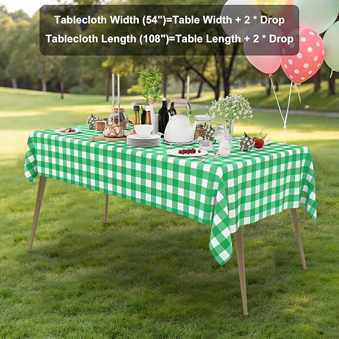 Smiry 3 Pack Green Gingham Disposable Tablecloths - 54" x 108" Heavy Duty Plastic Table Cloth, Waterproof Buffalo Plaid Table Covers for St. Patrick's Day, Banquets, Parties