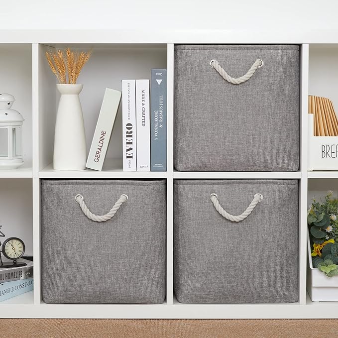 Bidtakay Grey Baskets Foldable Storage Cube Bins 13x13x13 Cube Storage Organizer Closet Set of 3 Fabric Storage Baskets for Home Office Large Baskets for Nursery Baby Toy Storage