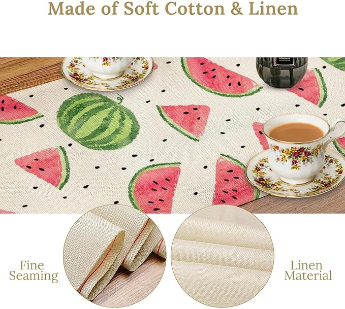 Watermelon Table Runner, Spring Summer Watermelon Theme Table Runner for Party Decoration Dining Room Holiday Home Kitchen 13x90in