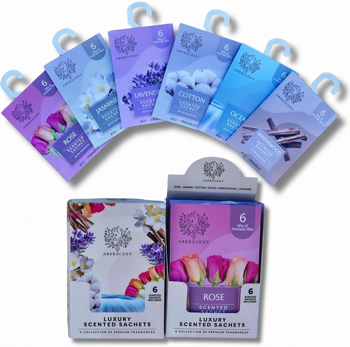 Scented Sachets for Drawer, Closet, Laundry Room, Bathroom - Premium 6 Packs - Air Freshener Odor Eliminator, Potpourri Bags Home Fragrance - (Lavender Rose Cotton Sandalwood Jasmine Ocean)