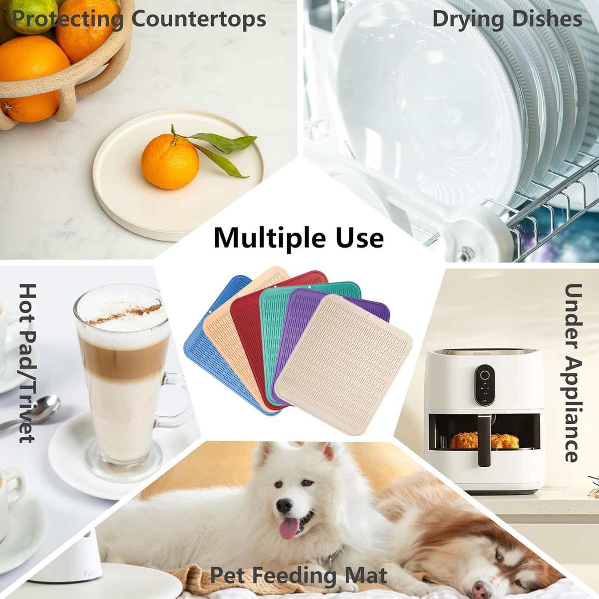 ZLR Silicone Dish Drying Mat for Kitchen Counter, Eco-Friendly Fast Dry Dish Mat, Easy Clean Multi Usage Drying Matt, Heat Resistant Trivet, 16" x 18" XL, Meadow Violet