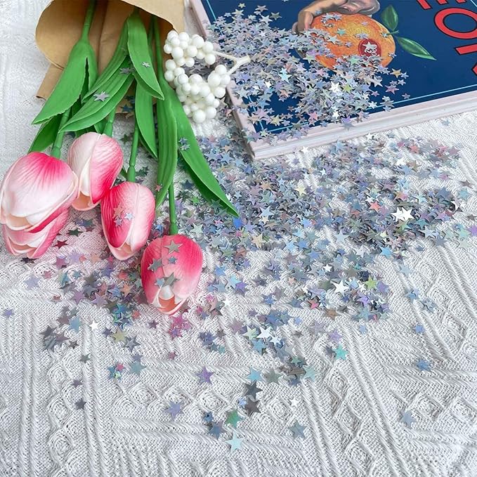 60g Star Confetti Glitter Star Table Confetti, Metallic Foil Star Glitter, Table Decorations for Party Wedding birthday graduation Decorations(Glitter Multicolor Set, 10mm and 6mm)