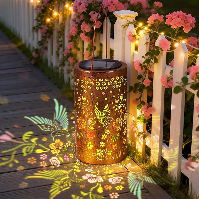 Colorful Hummingbird Solar Lanterns Outdoor Waterproof, Birthday Gifts for Women Mom Grandma, Hanging Hummingbird Solar Lights, Metal Lanterns Decorative Outdoor for Yard, Patio, Porch, Garden