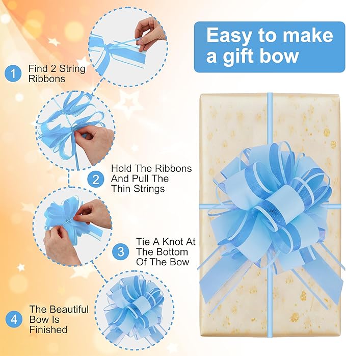 6pcs 7 Inch Pull Bows Pastel Blue Gift Wrap Bows for Gift Basket, Flower Wrapping, Christmas, Easter, Birthday, Baby Shower, Party Decorations