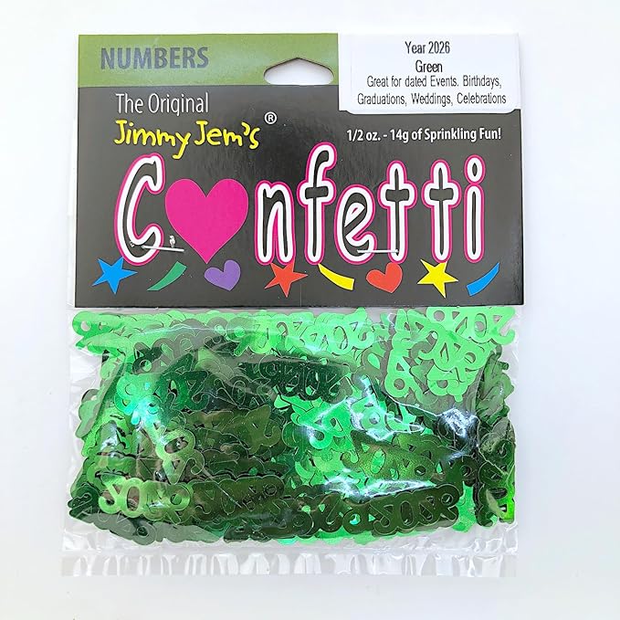 Confetti Year 2026 Green - 3 Half Oz Bags (1.5 oz) #7349 Q03
