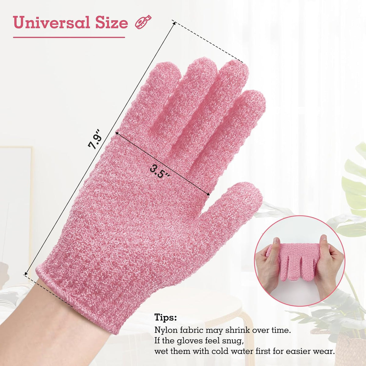 Evridwear Exfoliating Gloves for Shower, 100% Nylon Thick Soft Medium Heavy Bathing Gloves Dead Skin Remover Body Scrubber Smooth Skin with Hang Loop, 3 Pairs