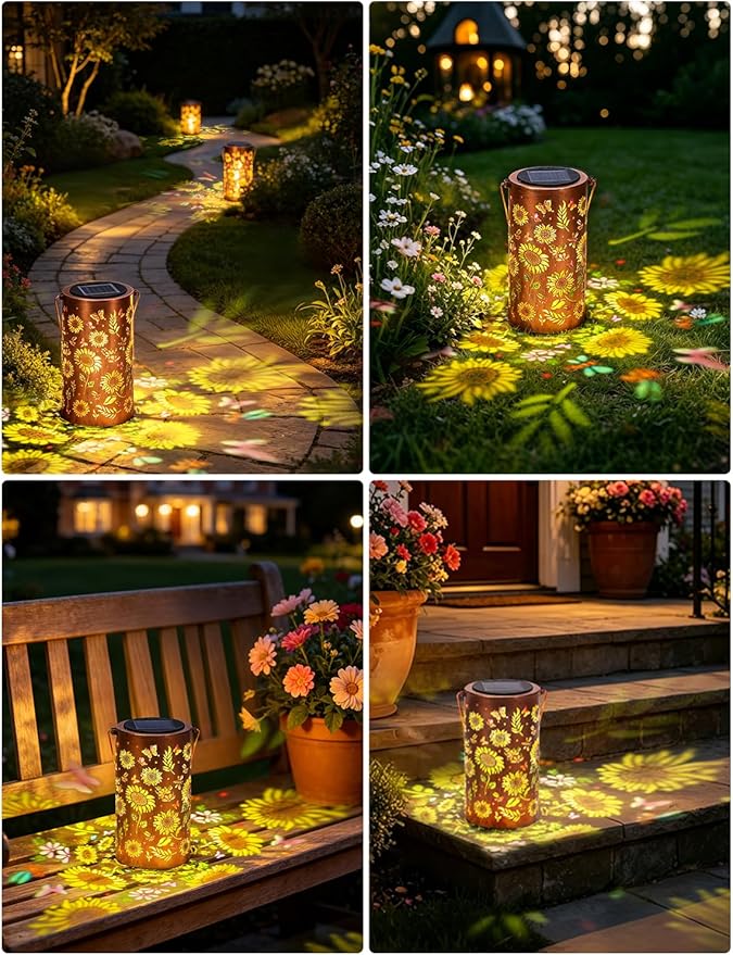 Colorful Solar Lanterns Outdoor Waterproof, Birthday Gifts for Women Mom Grandma, Hanging Sunflower Solar Lanterns, Metal Lanterns Decorative Outdoor for Yard, Patio, Porch, Garden
