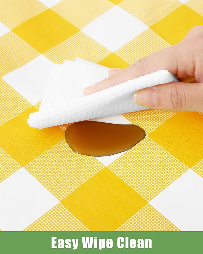 Smiry 8 Packs Gingham Disposable Table Cloth, 54 x 108 Inch Waterproof Plastic Tablecloth, Rectangle Yellow and White Checkered Table Covers for Picnic, Birthday, Party