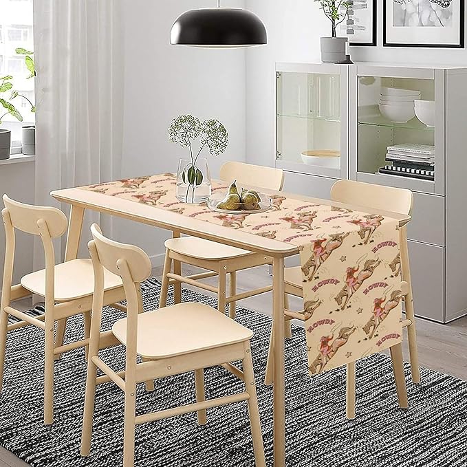 Western Cowboy Table Runner,Vintage Country Cowboy Horse Desert Print Table Runner for Farmhouse Kitchen Dining Table Holiday Home Party Decor 13x90in