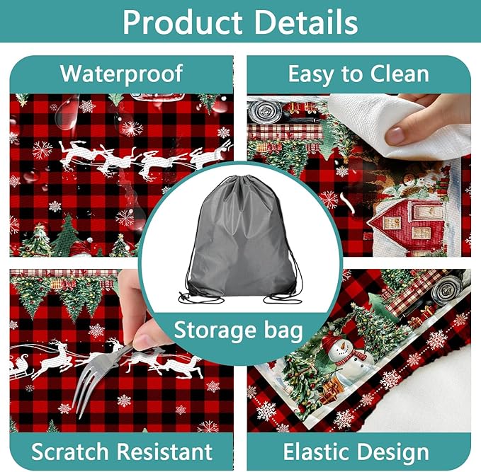 Christmas Picnic Table Cover with Bench Covers and Bag, Camping Essentials, Red Plaid Xmas Waterproof Windproof, Fitted Tablecloth Cover with Elastic Edge, for Indoor & Outdoor, 3 PCS, 30x60 Inch