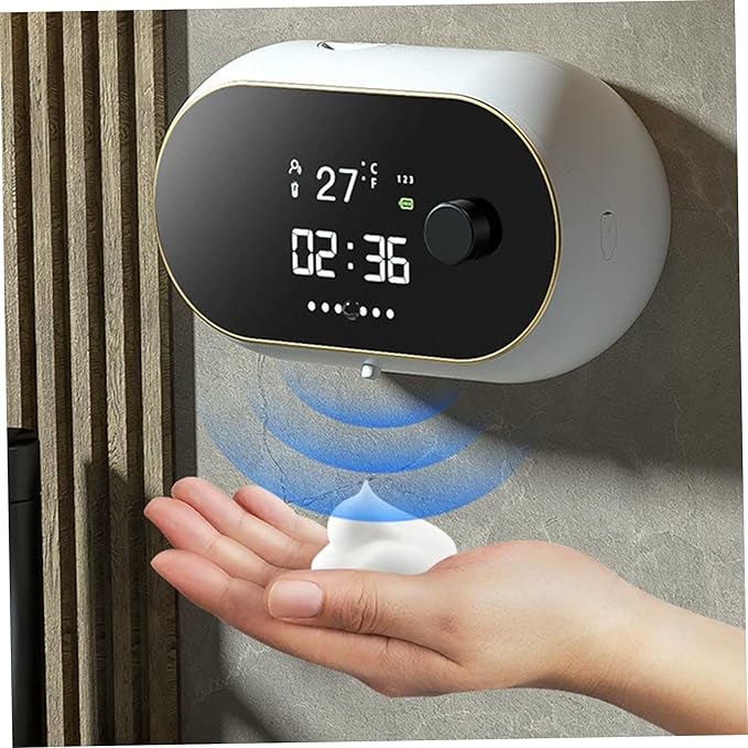 Automatic Soap Dispenser Wall Mount, 450ml Touchless Electric Soap Dispenser - Leak-Proof Foaming Dispensers with Time/Temp Display & Low Capacity Alert