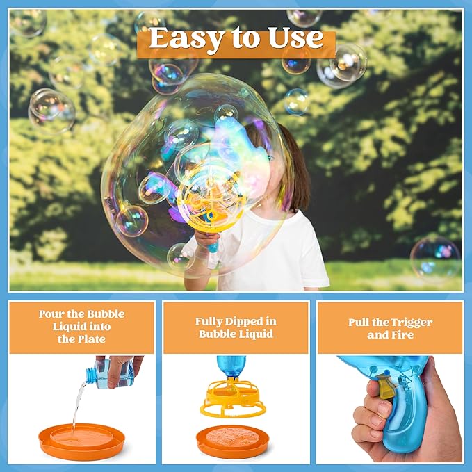 Sloosh Whale Bubble Gun with Refill Solution, Bubble Gun Machine Blower Toy for Kids, Adults, Party Favors, Summer, Easter Basket Stuffers, Birthday Gift