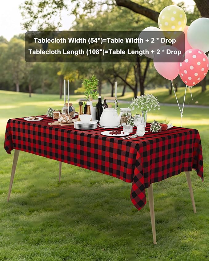 Smiry 8 Packs Gingham Disposable Table Cloth, 54 x 108 Inch Waterproof Plastic Tablecloth, Rectangle Black and Red Checkered Table Covers for Picnic, Birthday, Party