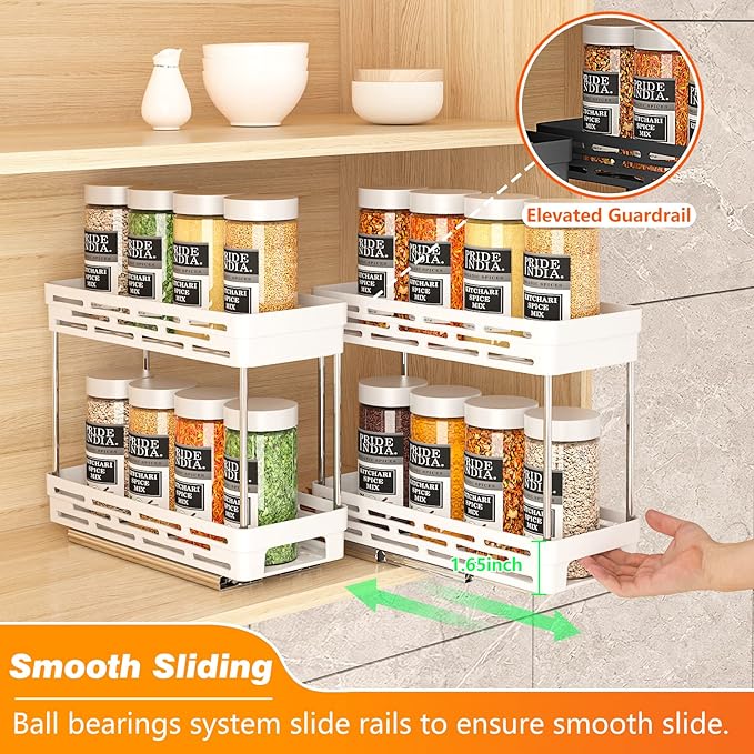 Pull Out Spice Rack Organizer for Cabinet, 3 Packs Slide Out Spice Racks Organizer, Spice Cabinet Organizers, Cabinet Size Need:12'' Highx11'' Deepx5'' Wide,Each Tier Hold 10 Spice Jar - 2 Tier, White