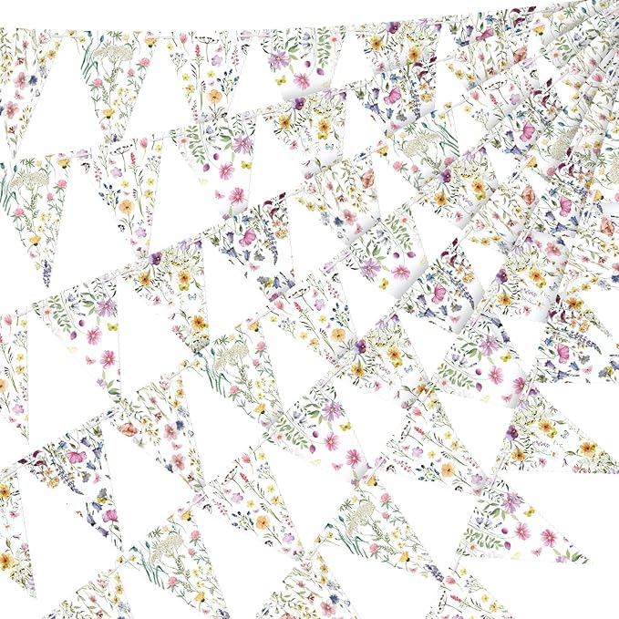5 Pieces Wildflower Baby Shower Decorations Spring Wildflower Garland Paper Pennant Wedding Garland Triangle Banner for Wedding Bridal Shower Outdoor Decoration