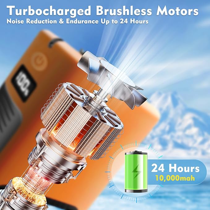 FANSYJKJ Portable Fan Wearable Personal Fan with 5 Speed Max 55 Working Hours Low Noise Portable Neck Fans Cooling Waist Fans for Camping Traveling LED Light Power Display 10000mAh Power Bank(Orange)