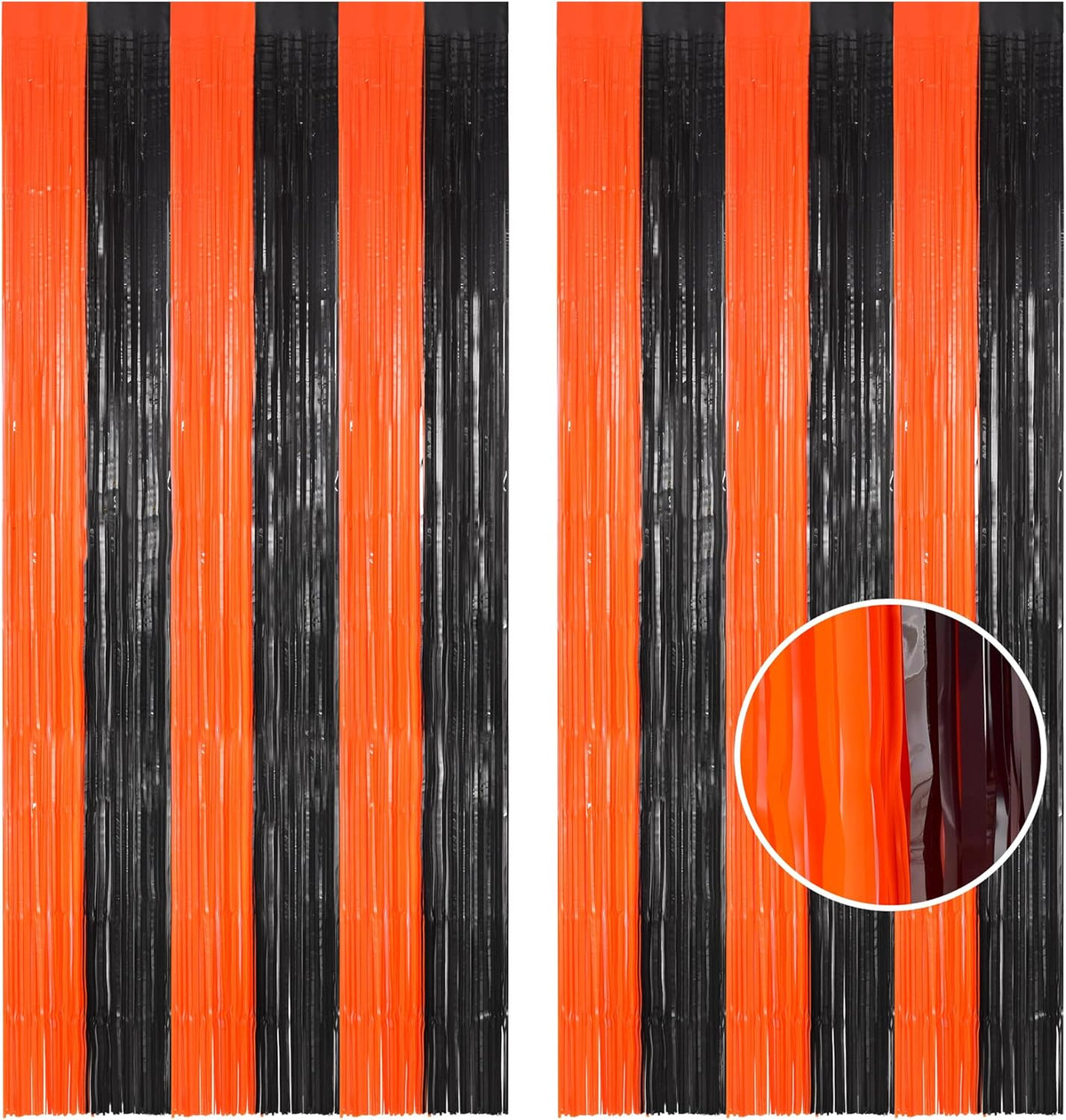 Braveshine Tinsel Photo Backdrop Curtains - 2 Pack 3.2x8.2ft Black Orange Foil Fringe Streamer Curtain for Birthdays, Halloweens, Basketball