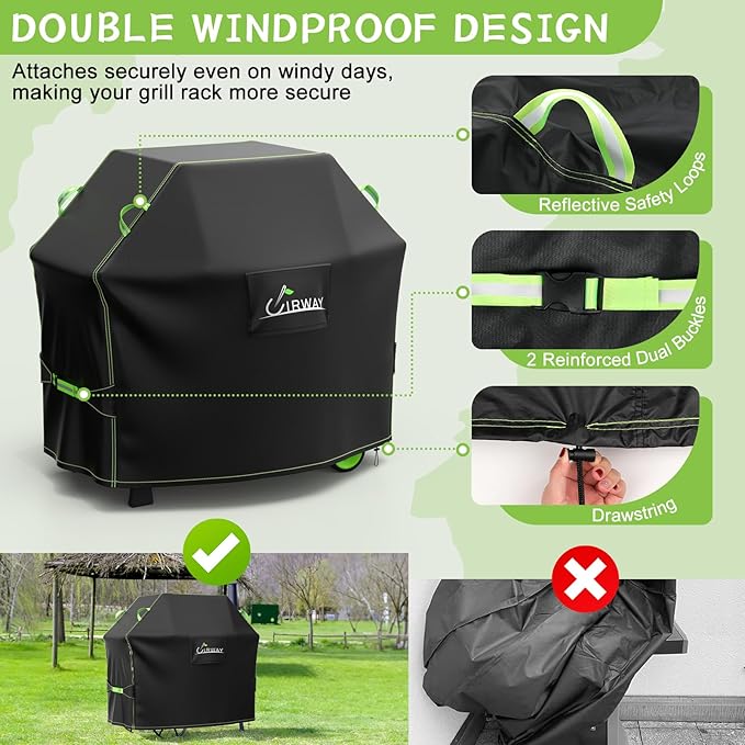 UIRWAY Weber Grill Cover - 55 Inch Heavy Duty Waterproof Barbecue Cover with Reflective Strip Handles and Air Vent, UV & Fade Resistant, Black