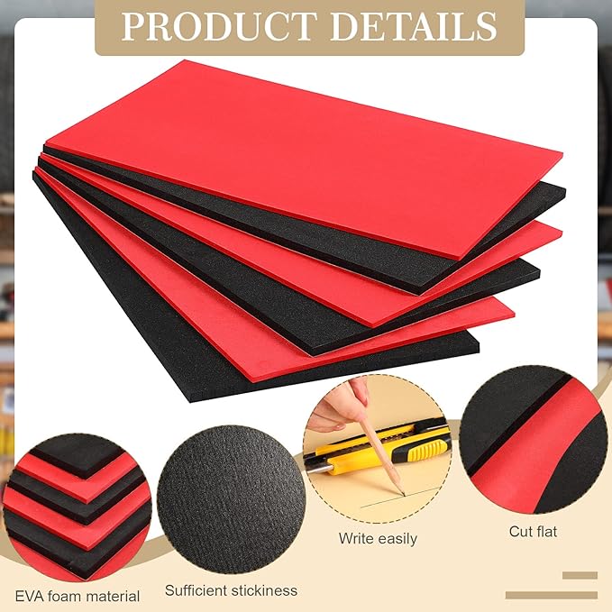 Sumind 3 Sets Tool Box Shadow Foam Organizers Liner Adjustable Inserts Foam Non Slip Liner Mat for Tool Box, Cabinet and Chest Drawers, Black Top and Red Bottom(16 x 22 Inch)